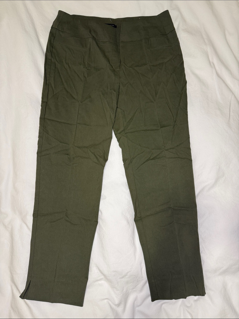 Zac & Rachel Olive Green Straight-Leg Pants with Ankle Slit